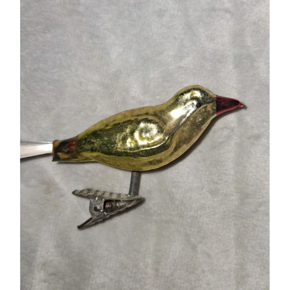 Vintage Mercury Glass Bird Clip-On Christmas Ornament Feather Tail 4